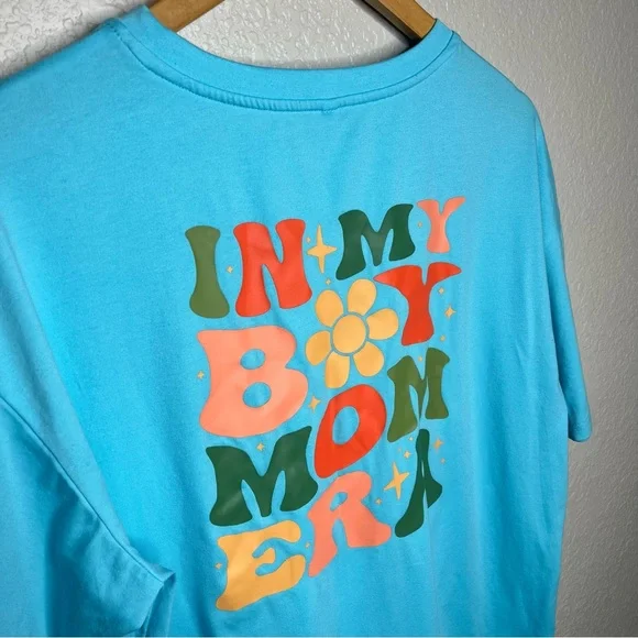 In My Boy‎ Mom Era Blue Graphic T-Shirt Large women’s disco groovy 70s font L - Picture 6 of 9